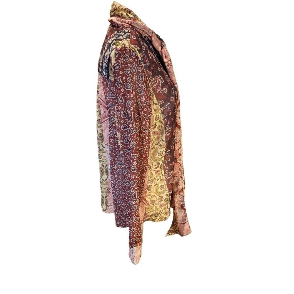 Soft Surroundings Multi print color Paisley Neck Tie Blouse Semi-sheer size smal - Picture 5 of 11